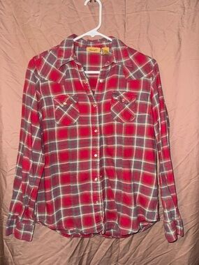Wrangler Red and Gray Plaid Flannel Shirt